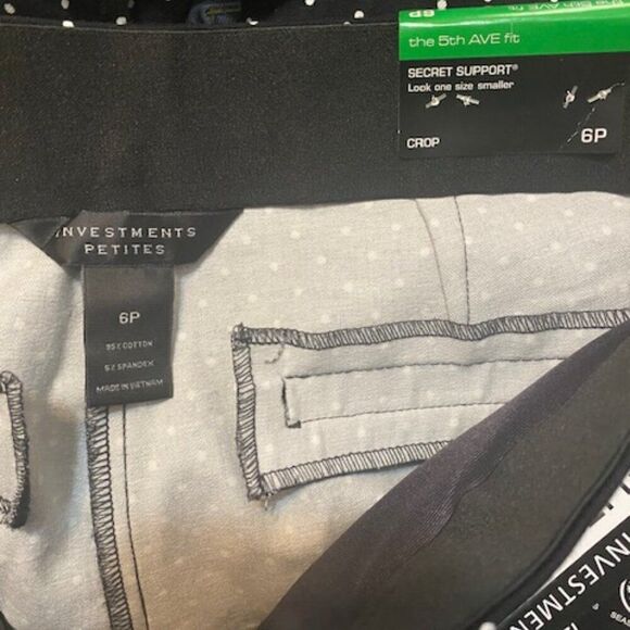 Investment Petites Fifth Avenue Fit Crop Black/White polka-dots pants, size 6P - Picture 3 of 3